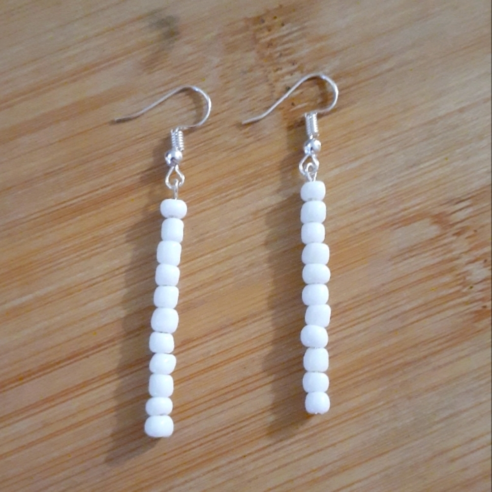 White Dangle Earrings Bar Stacked Handmade Silver plated